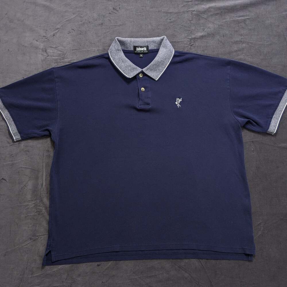Vintage Ashworth Polo Shirt XL USA Made Navy Blue Golf Shirt Embroidered Logo Co